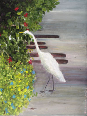 Egret and Plants